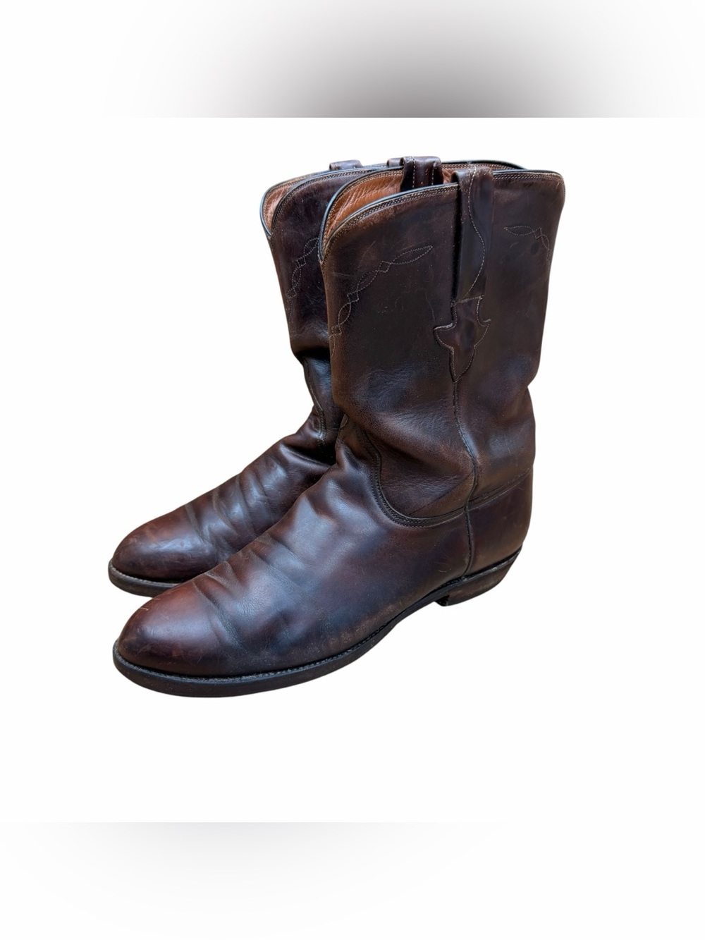 Vtg Lucchese size 10.5D Dark Brown Leather Cowboy Boots